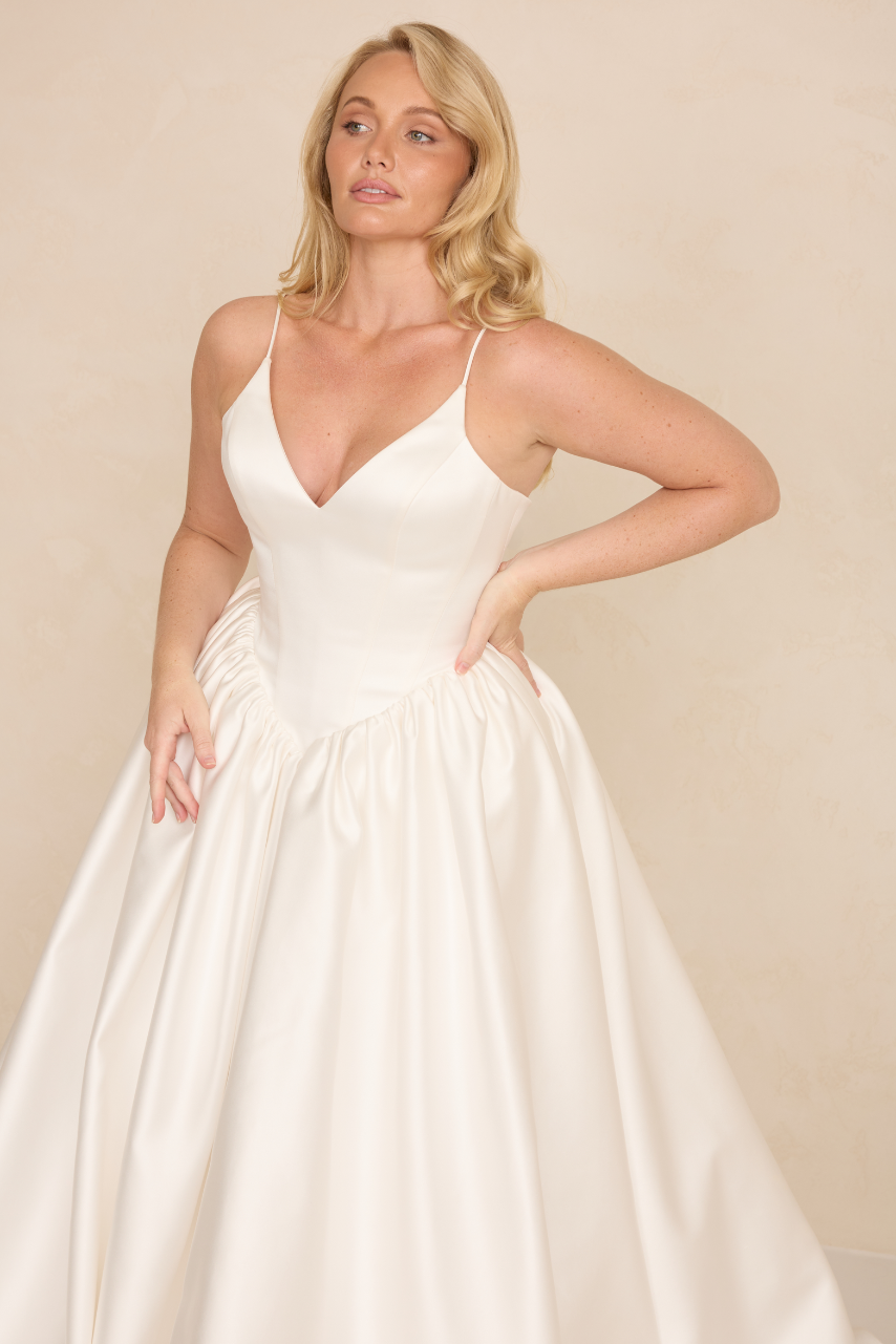 V Neck Wedding Dress With Flowy Skirt MWL Bride 
