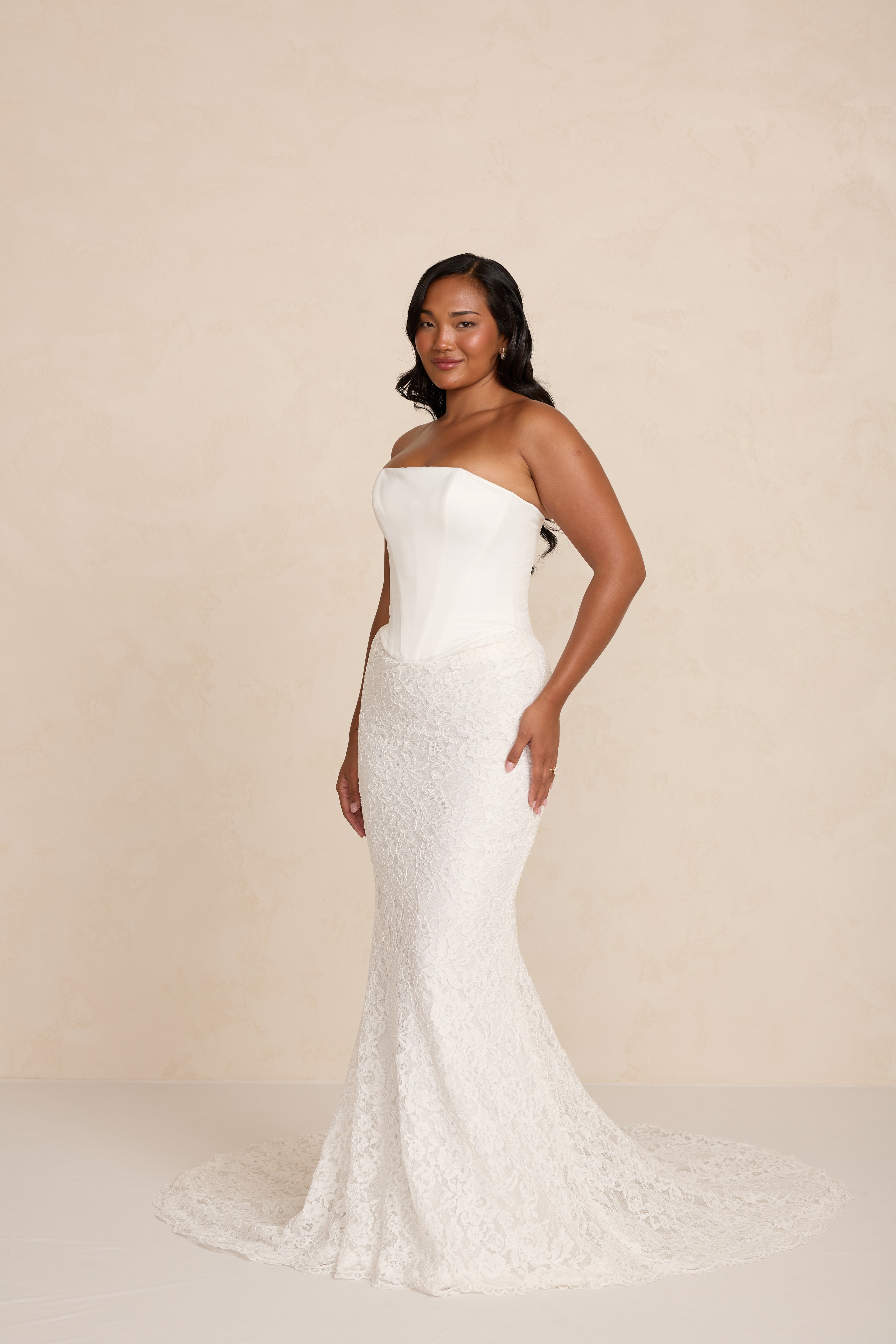 Strapless Wedding Gown with Lace Skirt 